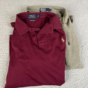Lot of 2 Polo Ralph Lauren Golf Shirt Mens Large Burgundy Gray Cotton Pony Logo